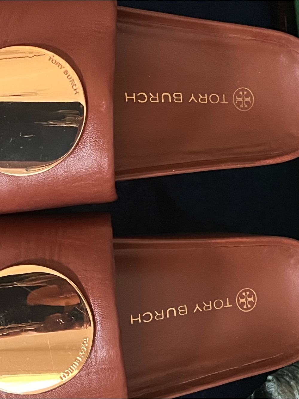Tory Burch Brown Leather Gold Medallion Hardware Slide Sandals – Size 9.5 - Picture 3 of 9